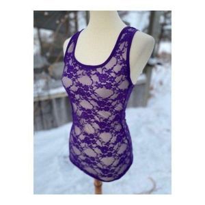 Y2K Bozzolo Lace Tank Top Purple Stretch Racerback Sz S